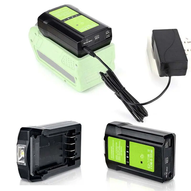Greenworks 40V Split Battery Charger – Dual Usb & Type-C Fast Charging With Built-In 140Lm Led Light 1