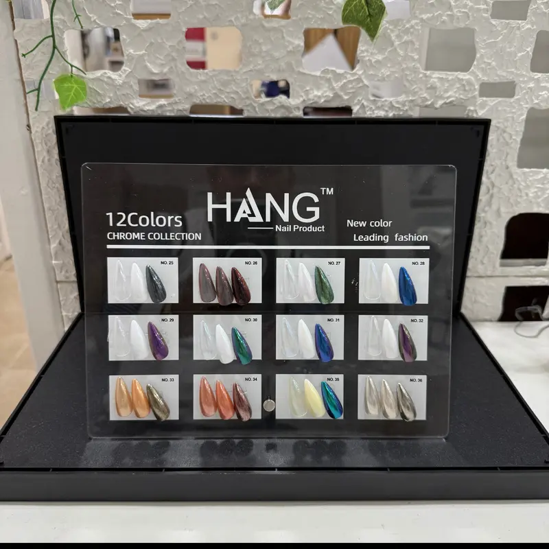 Hang Chrome Effects Nail Powder Set – 12 Trend-Forward Colors (#25–#36) With Display Chart 1