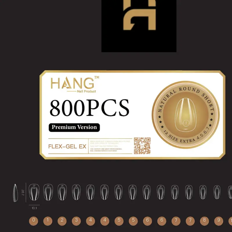 Hang Premium Flex-Gel X Natural Round Nails – Sizes S To L, Includes Free 0.5Oz Extend-On Gel 1