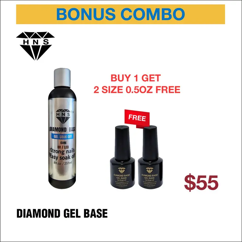 Hns Diamond Gel Base Coat Refill – 8Oz Bottle + Two 0.5Oz Complimentary Mini Bottles 1