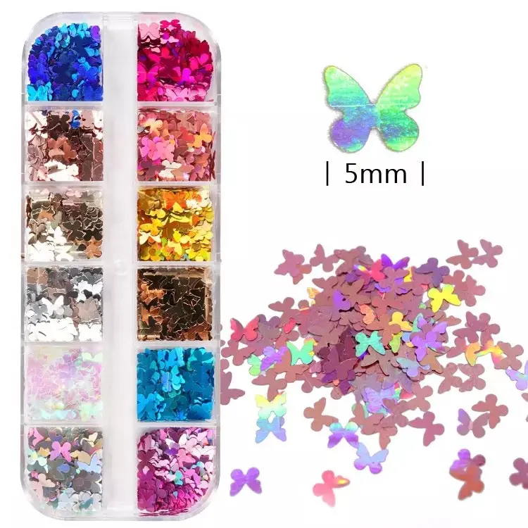 Holographic Butterfly Nail Sequins – 12-Color Assortment 1