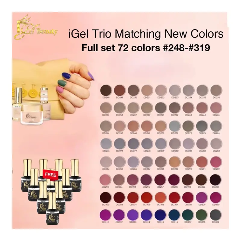 Igel Trio Dipping Powder Set – 72 New Shades (#248–#319) + 10 Free Top Coats (0.5 Oz Each) 1