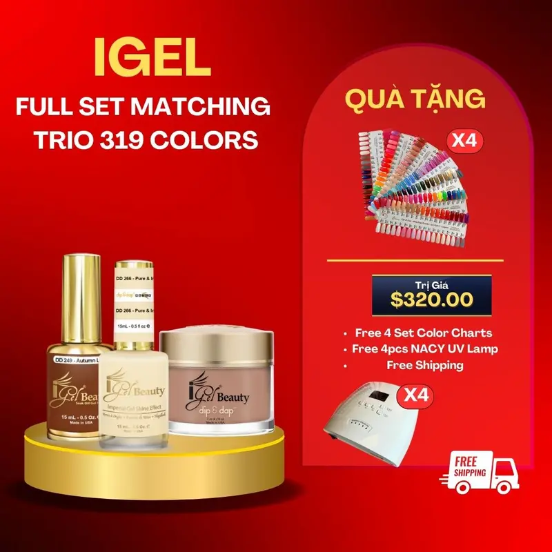 Igel Trio Nail Gel Polish Set – 319 Colors + Free Cordless Uv/Led Lamp & Color Chart Pack 1