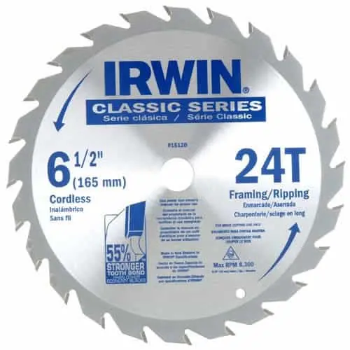 Irwin 15120 Classic Carbide-Tipped Cordless Circular Saw Blade — 6-1/2", 24 Tooth 1