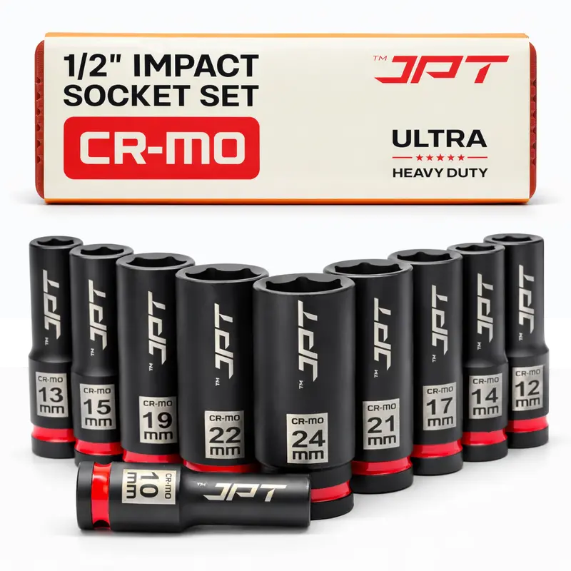Jpt 10-Piece 1/2" Drive Deep Impact Socket Set – Cr-Mo Hardened Steel, 10–24 Mm Sizes 1