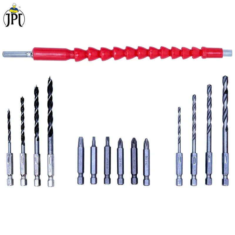 Jpt 15-Piece Drill And Driver Bit Set – Includes 8 Drill Bits, 6 Screwdriver Bits, And 1 Flexible Extension Rod 1