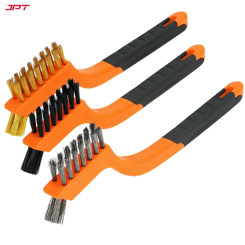 Jpt 3-Piece Dual-Sided Wire Brush Set – Stainless Steel, Brass & Nylon Bristles On Ergonomic Soft-Grip Handles For Rust & Paint Removal 1
