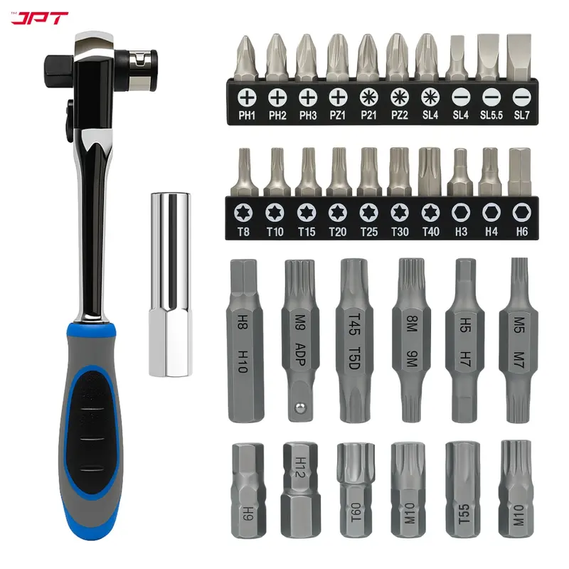 Jpt 34-In-1 Ratchet Handle Tool Set – 43-Tooth Reversible Ratchet, 12 Hex & 20 Screwdriver Bits, Chrome-Finished Precision Kit 1