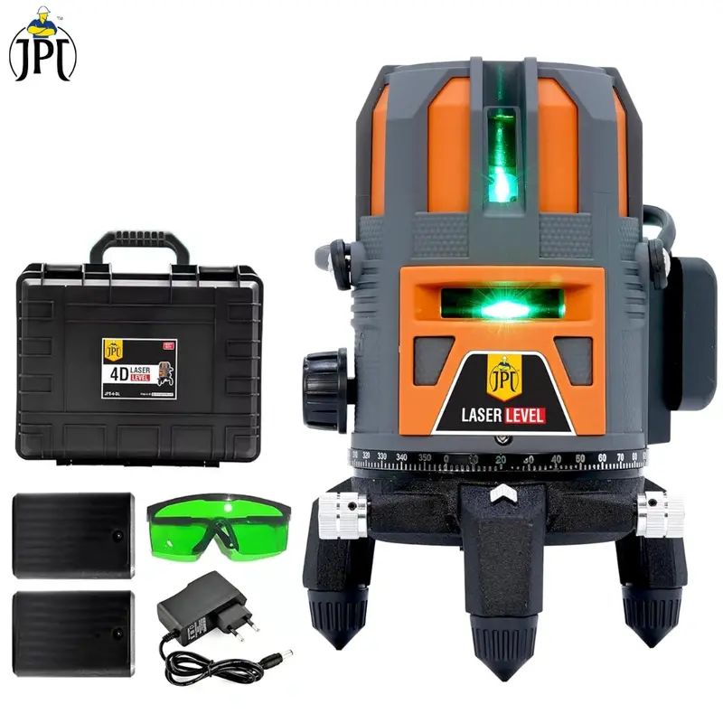 Jpt 360° 4D Self-Leveling Cross-Line Laser Level – Precision Alignment Tool With Mini Tripod, Dual 1500Mah Batteries & Carry Case 1