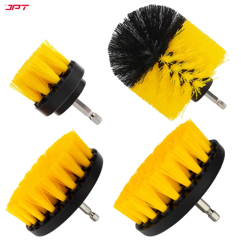 Jpt 4-Pack Drill-Mount Scrubbing Brushes: 1/4" Hex Shank Brushes For Grout, Tile, Bath, Floor & Hard-To-Reach Areas 1