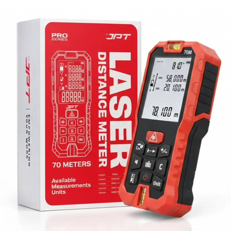 Jpt 70-Meter Laser Distance Meter – Backlit Display, Area/Volume Calculations, Pythagorean Mode, Continuous Measurement & Built-In Bubble Level 1
