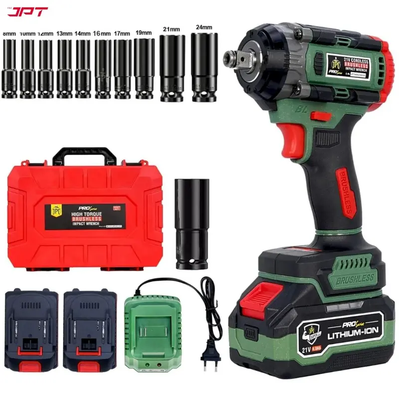 Jpt Combo Pro 21V Brushless Impact Wrench Kit – 550 N·M, 3650 Rpm, Quad Led Light & 10-Piece Socket Set 1