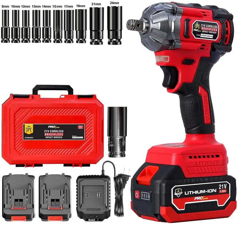 Jpt Combo Pro Brushless 21V Impact Wrench Kit – 350 N·M, 3450 Rpm, 4000Mah Battery & 10-Piece Socket Set 1