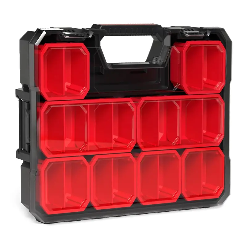 Jpt Shallow Tool Storage Box – 8 Divided Compartments, Clear Lid, Rugged Design For Fasteners And Workshop Essentials 1