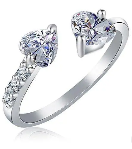 Karatcart Platinum-Plated Heart-Cut Crystal Ring – Adjustable Elegant Jewelry For Women 1