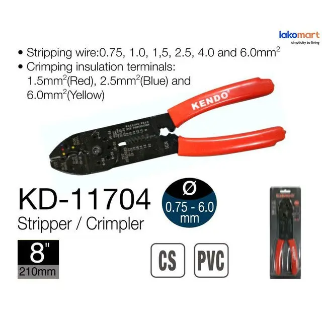 Kendo 21Mm Wire Stripper & Crimper – Multi-Gauge Insulated Cable Tool 1