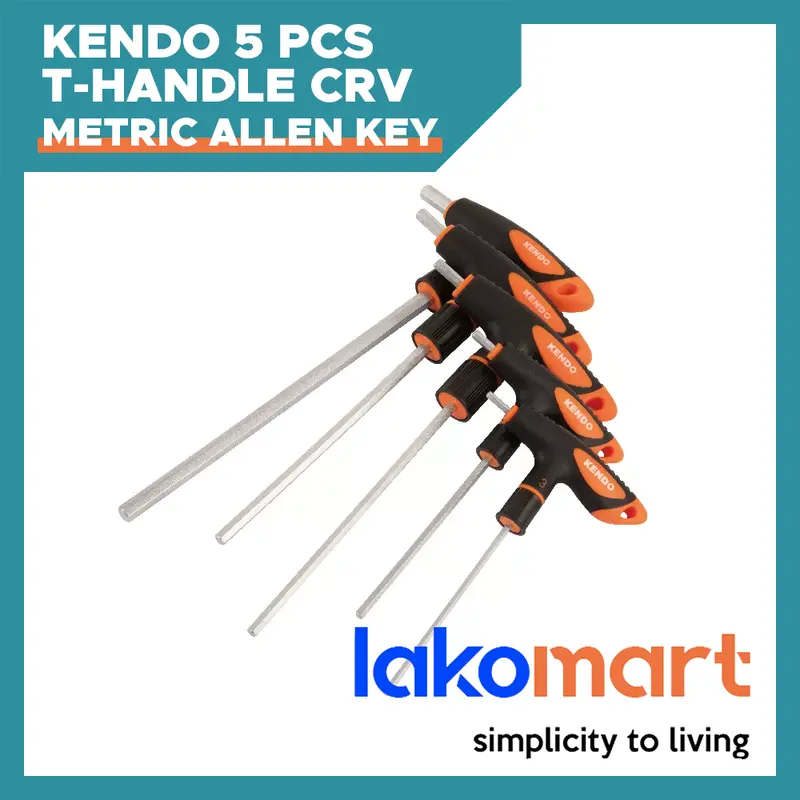 Kendo 5-Piece T-Handle Metric Allen Key Set – Ball-End Cr-V Tools (3Mm–8Mm) [20779] 1