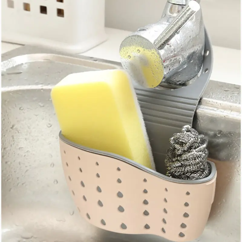 Kitchen Sink Sponge Holder – Wall-Mounted Drain Rack In Beige, Green, Or Pink 1