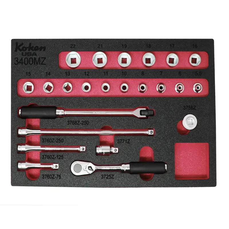 Ko-Ken Z-Series 3/8" Drive 23-Piece Metric Socket Set With Quick-Release Ratchet & Foam Case 1