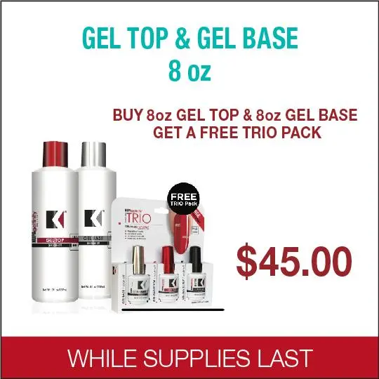 Kupa Gel System Bundle: 8 Oz Top Coat + 8 Oz Base Coat + Free Trio Pack 1
