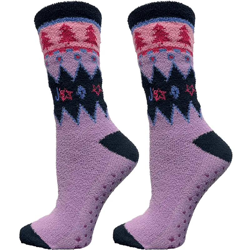 Lavender Fair Isle Tree Fuzzy Crew Socks 1