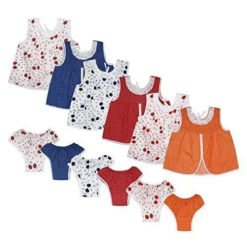 Littly Pure Cotton Jhabla & Panty Set – 12-Piece Multicolor Outfit Collection For 0–6 Months 1