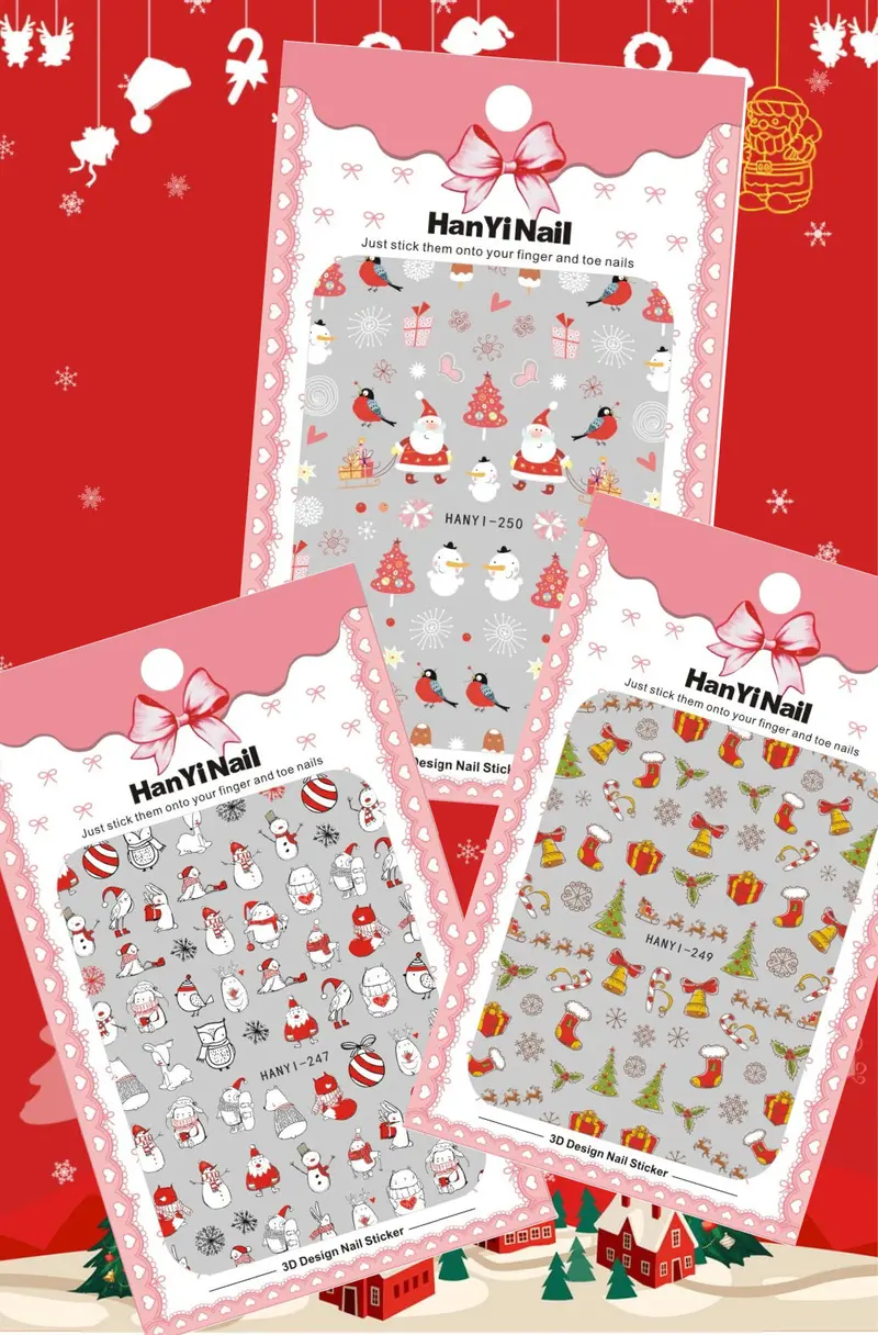 Merry Christmas Nail Sticker Set – Festive Holiday Design Pack (3 Pieces) 1