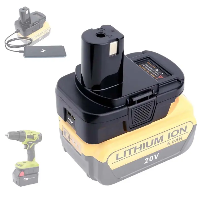 Milwaukee M18 / Dewalt 20V To Ryobi One+ 18V Battery Adapter With Usb Port 1