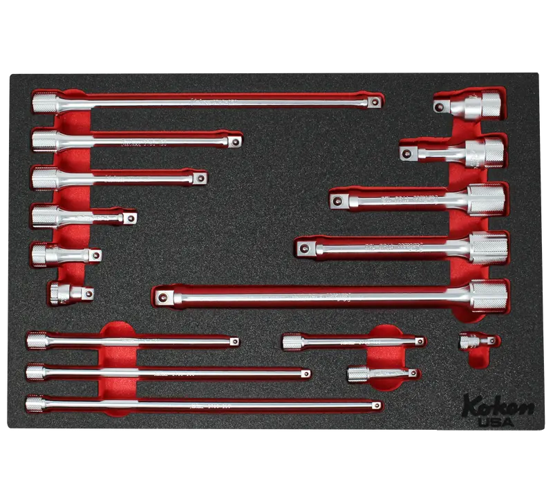 Multi-Size Extension Bar Kit — 1/4", 3/8", And 1/2" Drive, Foam-Padded Storage 1
