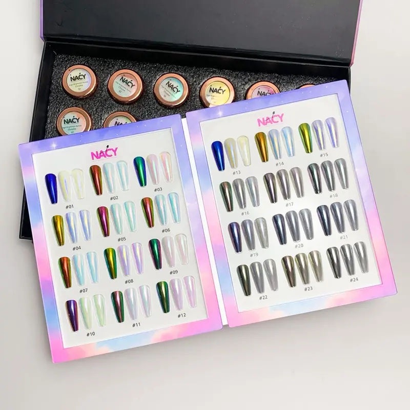Nacy Aurora Chrome Mirror Powder Set – 24 High-Shine Metallic Finishes 1