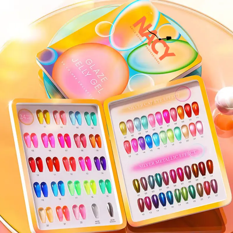 Nacy Glaze Jelly 3-In-1 Cat Eye Gel Set – 24 Holographic & Shifting Colors (0.5 Oz Each) 1