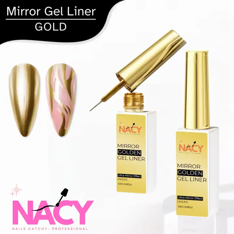 Nacy Metallic Liner Gel – Golden Mirror Nail Art Effect, 0.4 Oz 1