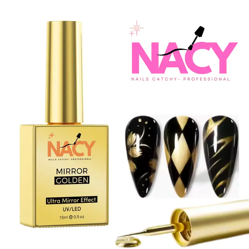 Nacy Metallic Liner Gel – Golden Mirror Nail Art Effect, 15 Ml 1
