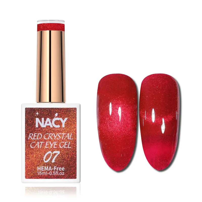 Nacy Red Crystal Cat Eye Gel Polish – Shade 07 (0.5 Oz), Rust-Toned Magnetic Sheen 1