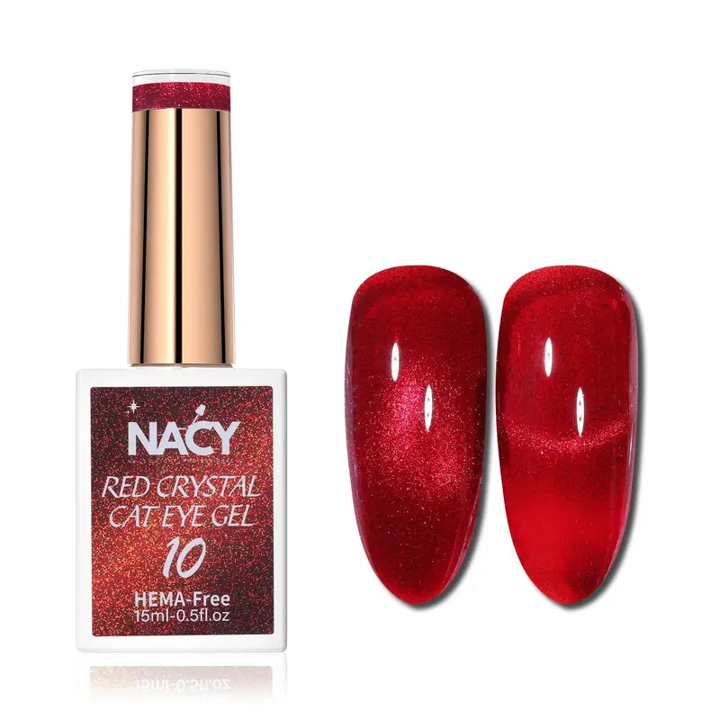 Nacy Red Crystal Cat Eye Gel Polish – Shade 10 (0.5 Oz), Deep Ruby Magnetic Effect 1