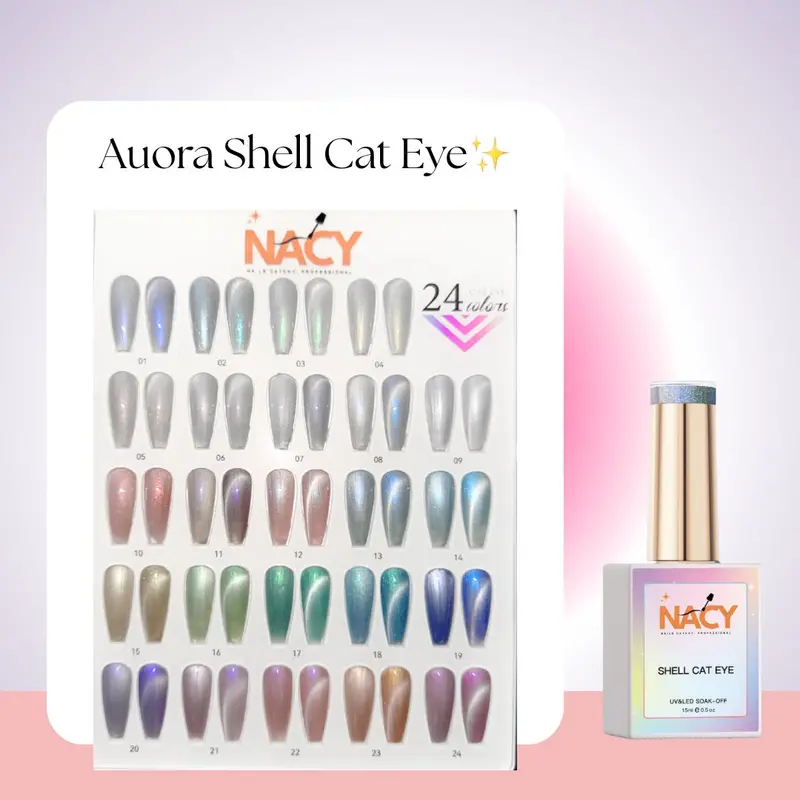 Nacy Shell Aurora Cat Eye Gel Polish Set – 24 Shades + Free Color Chart Book 1