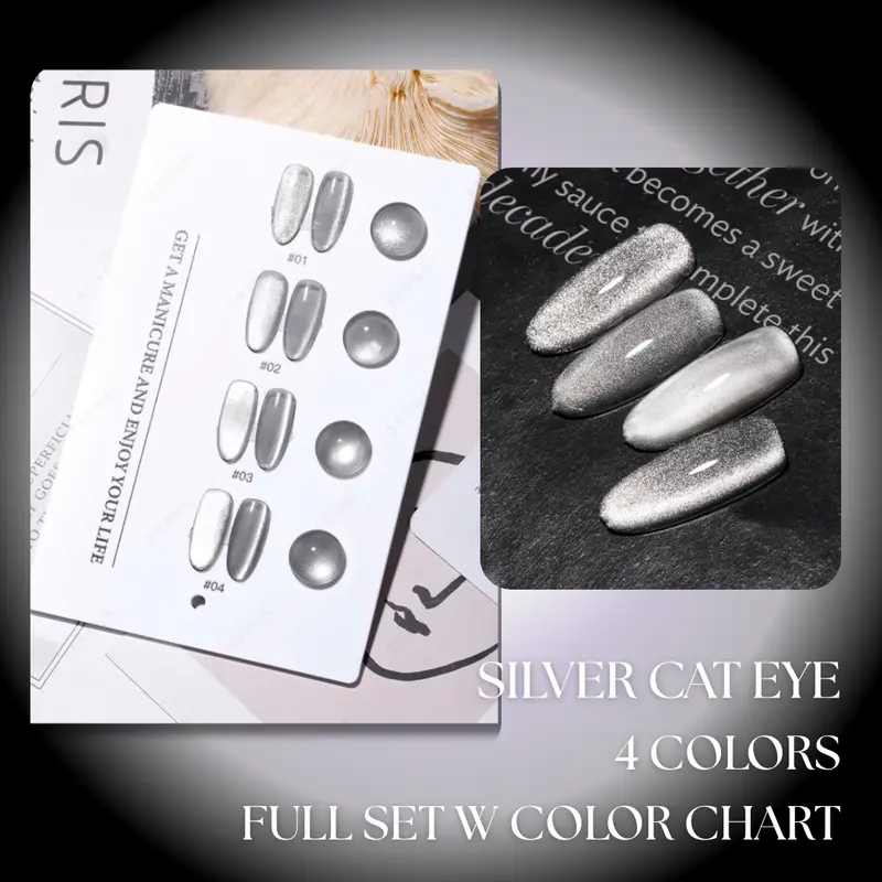 Nacy Silver Moon Cat Eye Gel Set – 4 Iridescent Shades + Color Chart 1