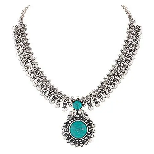 Panash Contemporary Onyx Pendant Necklace – Oxidized Silver Shine Statement Piece For Women 1