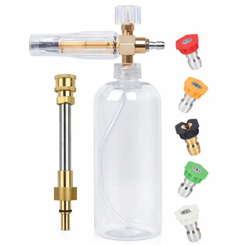 Professional Snow Foam Cannon For Pressure Washers | 70 Bar / 3000 Psi Brass-Abs Hybrid Nozzle | Adjustable Foam Density + 5-Piece Nozzle Kit With 1/4" Quick Connect 1