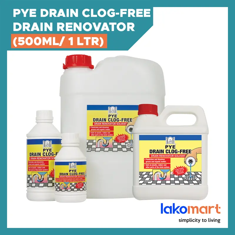 Pye Drain Clog Free – Drain Declogging Solvent For Pipes & Traps (500Ml Or 1L) 1
