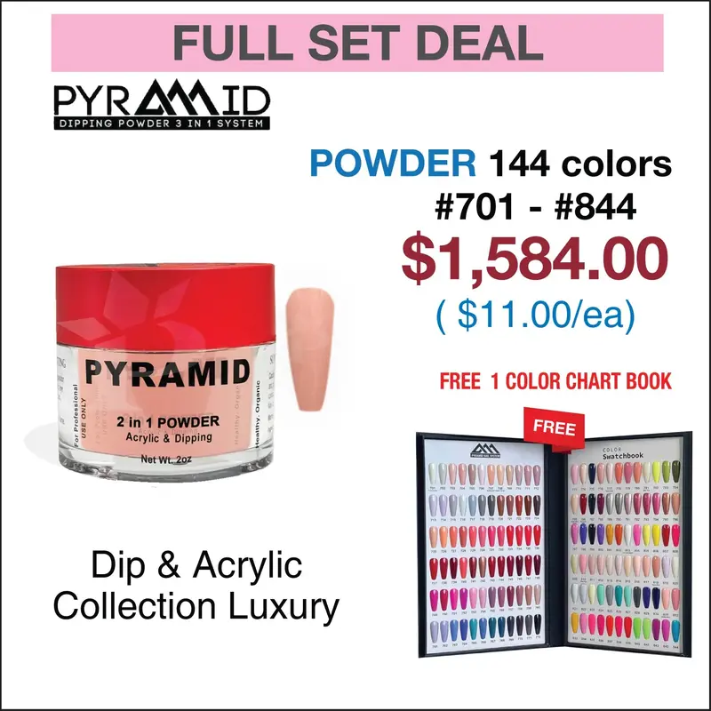 Pyramid Dip Powder Luxury Collection: 144 Premium Colors (701–844) + Color Chart Book 1