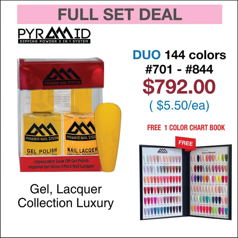 Pyramid Duo Matching Nail Dip Set: 144 Luxury Shades (701–844) With Reference Chart 1