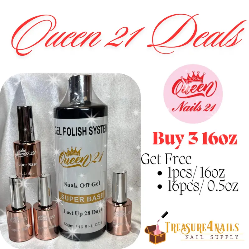 Queen21 Super Base Nail Primer – 16 Oz Bulk Value Pack (Buy 3, Get 1×16 Oz + 16×0.5 Oz) 1