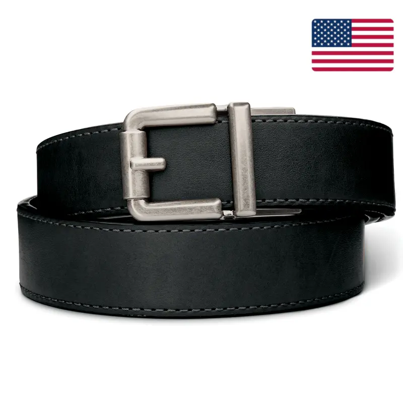 R1 Antique Silver Buckle With Black Leather Ranch Gun Belt – 1.5" 1
