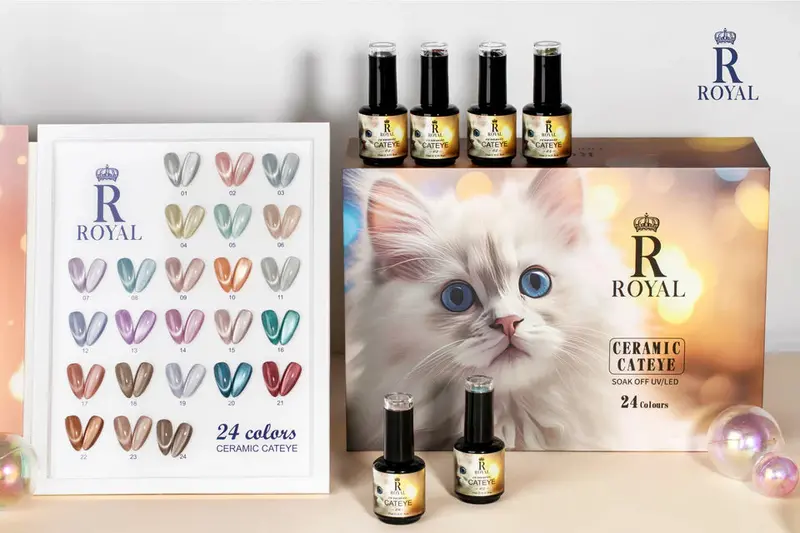Royal Ceramic Cat Eye Gel Polish Collection – 24 High-Shine, Heat-Resistant Metallic Shades 1