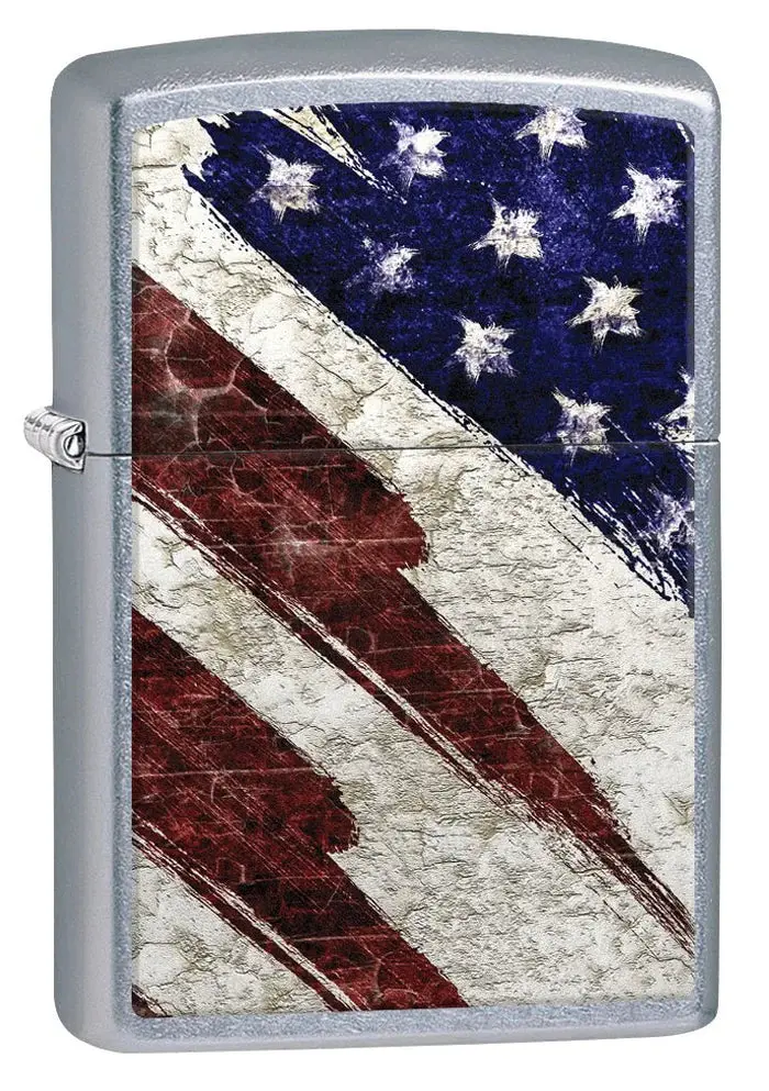 Rustic U.S. Flag Zippo Lighter – Street Chrome Surface 1