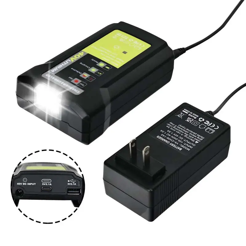 Ryobi 40V Rapid Charger – Usb-C & Led Light Integrated, Replaces Op401, Op403A, Op404 1