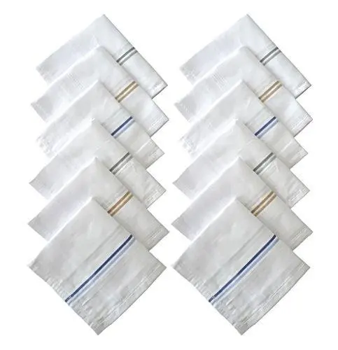 S4S Pack Of 12 100% Cotton Striped Handkerchiefs For Men 1