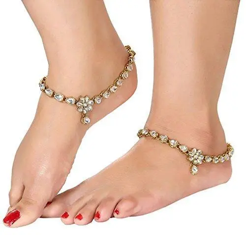 Shining Diva Kundan Anklets – Gold-Plated Traditional Payal For Women & Girls 1