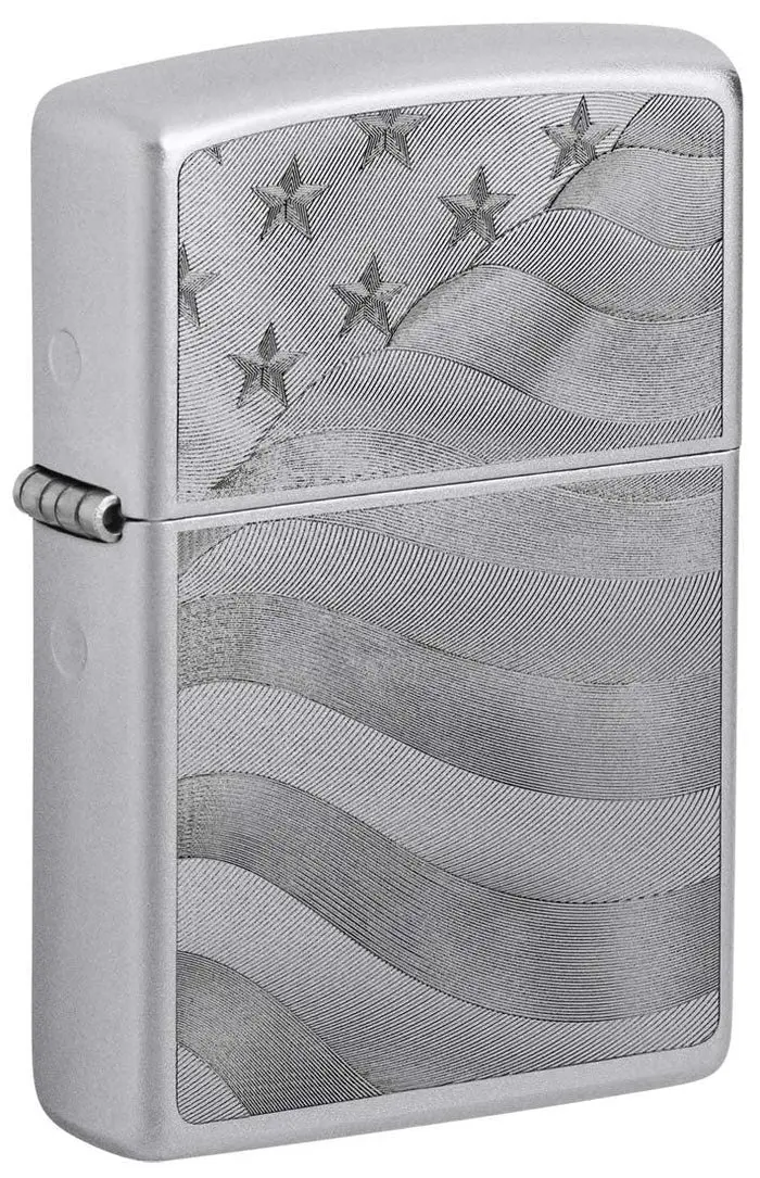 ‘Stars And Stripes’ Engraved Zippo Lighter – Satin Chrome Build 1